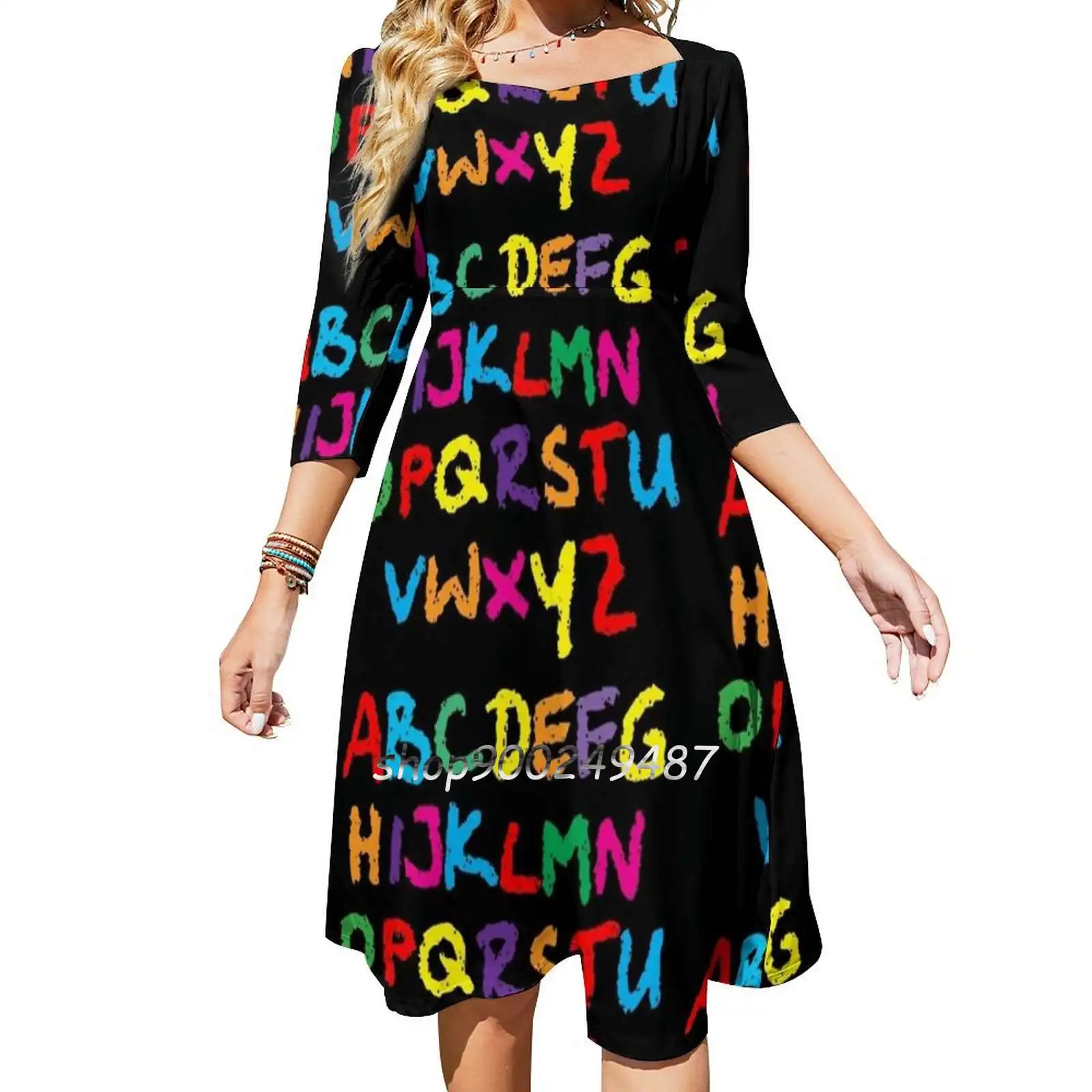 

The Colorful Alphabet In Chalk Sweetheart Knot Flared Dress Fashion Design Large Size Loose Dress Alphabet Abc Abcs Kids