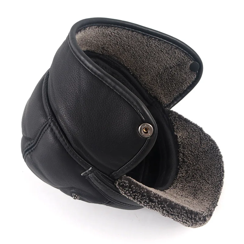 Men\'s Winter Earflap Hat Ushanka Outdoor 2025 Keep Warm Pu Leather Faux Fur Baseball Cap Russian Bomber Hat Man Black Snow Caps