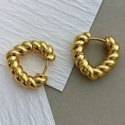 Gold Plating Heart Shape Hoop Earrings For Women Twisted Heart Geometric Shape Simple Design Ins Summer Jewelry Earrings