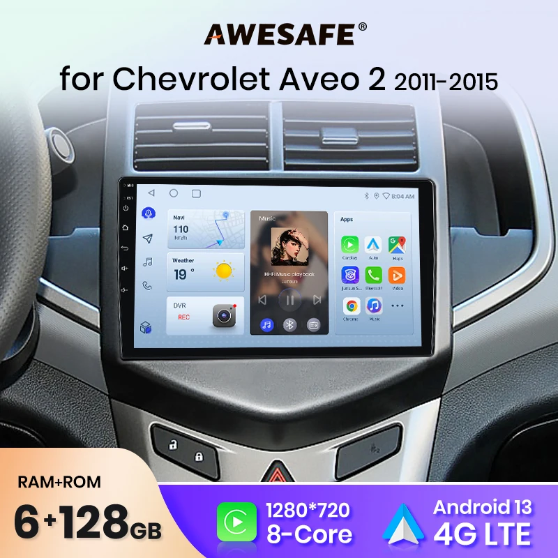 AWESAFE PX9 For Chevrolet Aveo 2 Sonic T300 Car Radio Multimedia Navigation GPS  2 din 2din Android Autoradio CarPlay 8+256GB