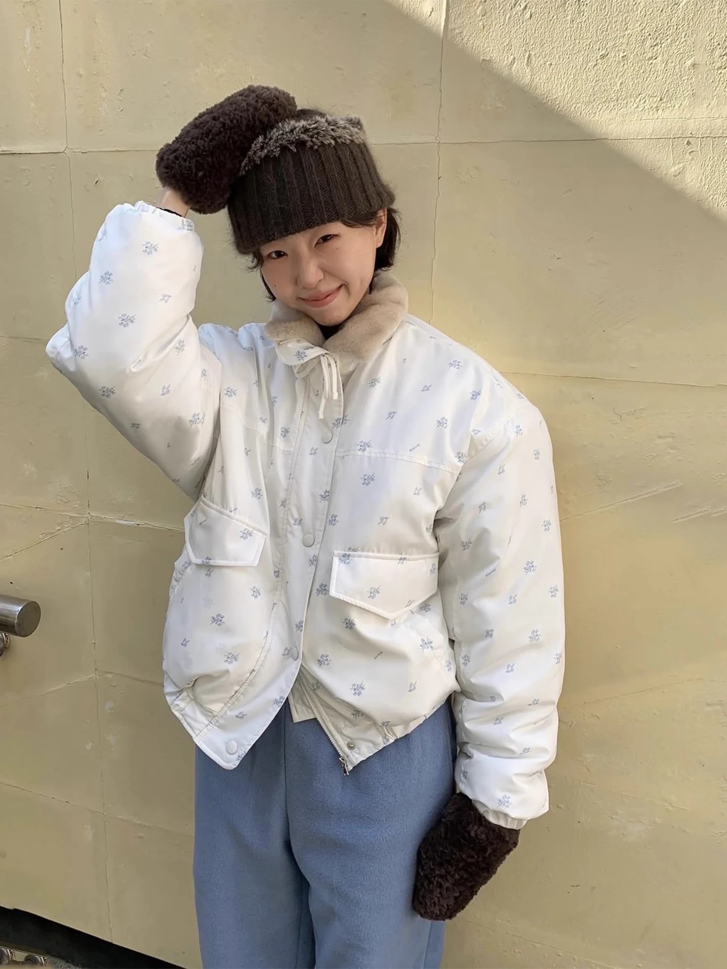 

Fre Floral Patchwork Cotton Jaet Women's ort Outerwear Winter New Sle Sweet ket Versatile Cotton Clothes