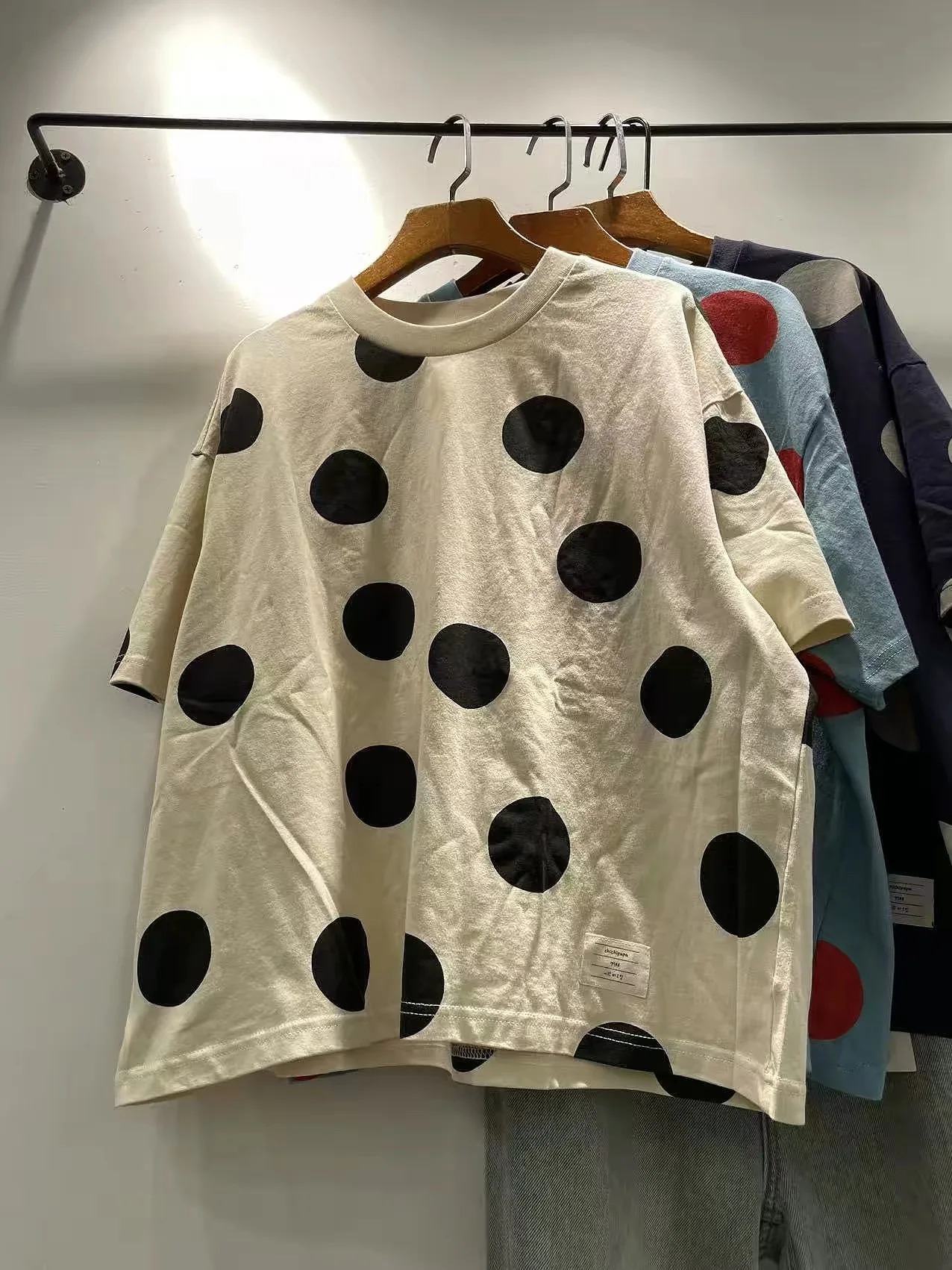 2026 Mori Girl Japanese Style Polka Dot T-Shirt for Women, Oversized Cotton Short Sleeve Casual Loose Fit Top