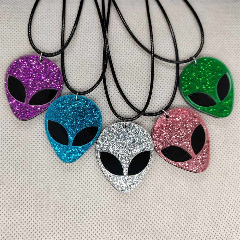 Yungqi Cartoon Alien Mask Arcylic Charms Pendant Necklaces for Women Girl Minimalist Rope Chain Choker Necklace Jewelry Collier