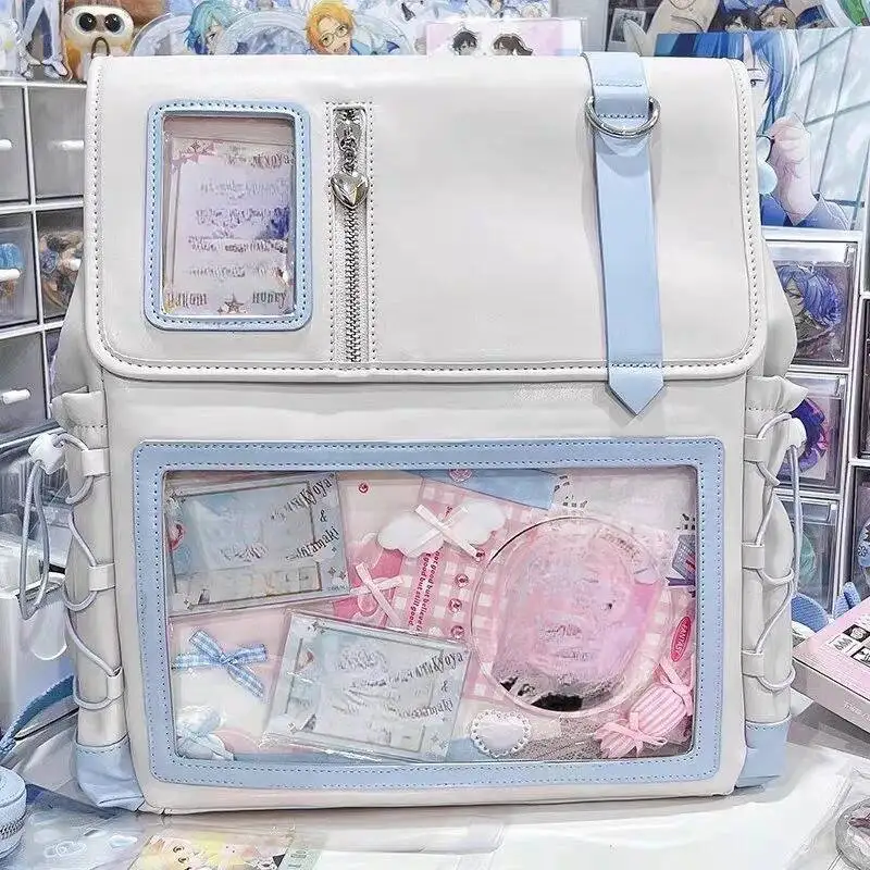 Japanese Contrast Color Kawaii Patchwork Backpacks New Y2k Aesthetic Sweet Students Schoolbags Preppy Women Transparent Ita Bags