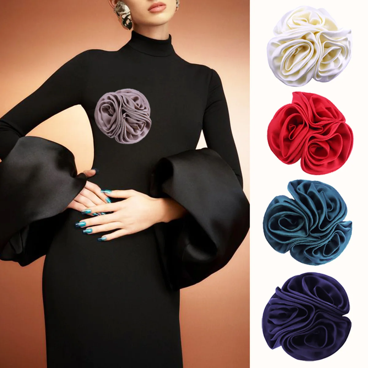 Wholesale 10cm Camellia Flower Brooches Women Vintage Handmade Satin Fabric Floral Pins Shirt Dress Decoration Women Hair Clips