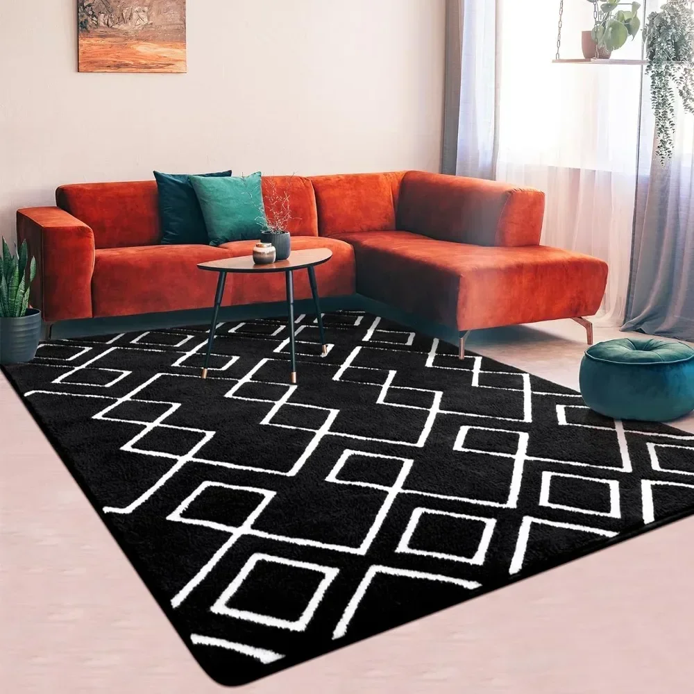 

Shag Rug for Living Room, 7x10 Feet Black Area Rugs with Memory Foam for Bedroom Dorm, Fluffy Shaggy Machine Washable