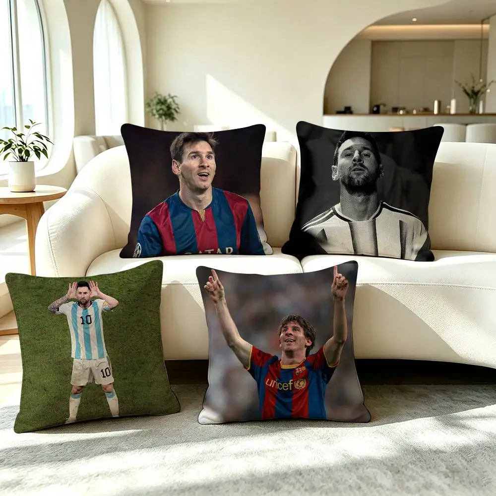 L-Lionel Messi Football Athlete Pillow Case Square Double-Sided Sofa Cushion Cover Bedroom Bedside Pillow