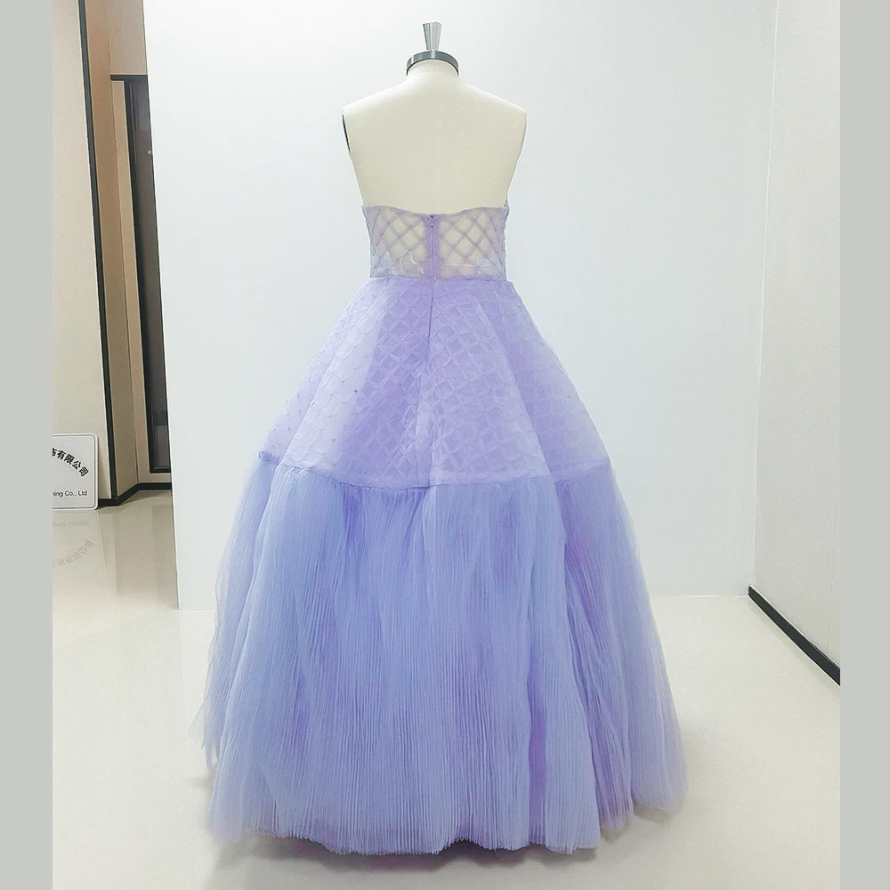 Purple Strapless A-Line Sleeveless Evening Dress With Slit New Fashion Female Floor Length Party Prom Gowns