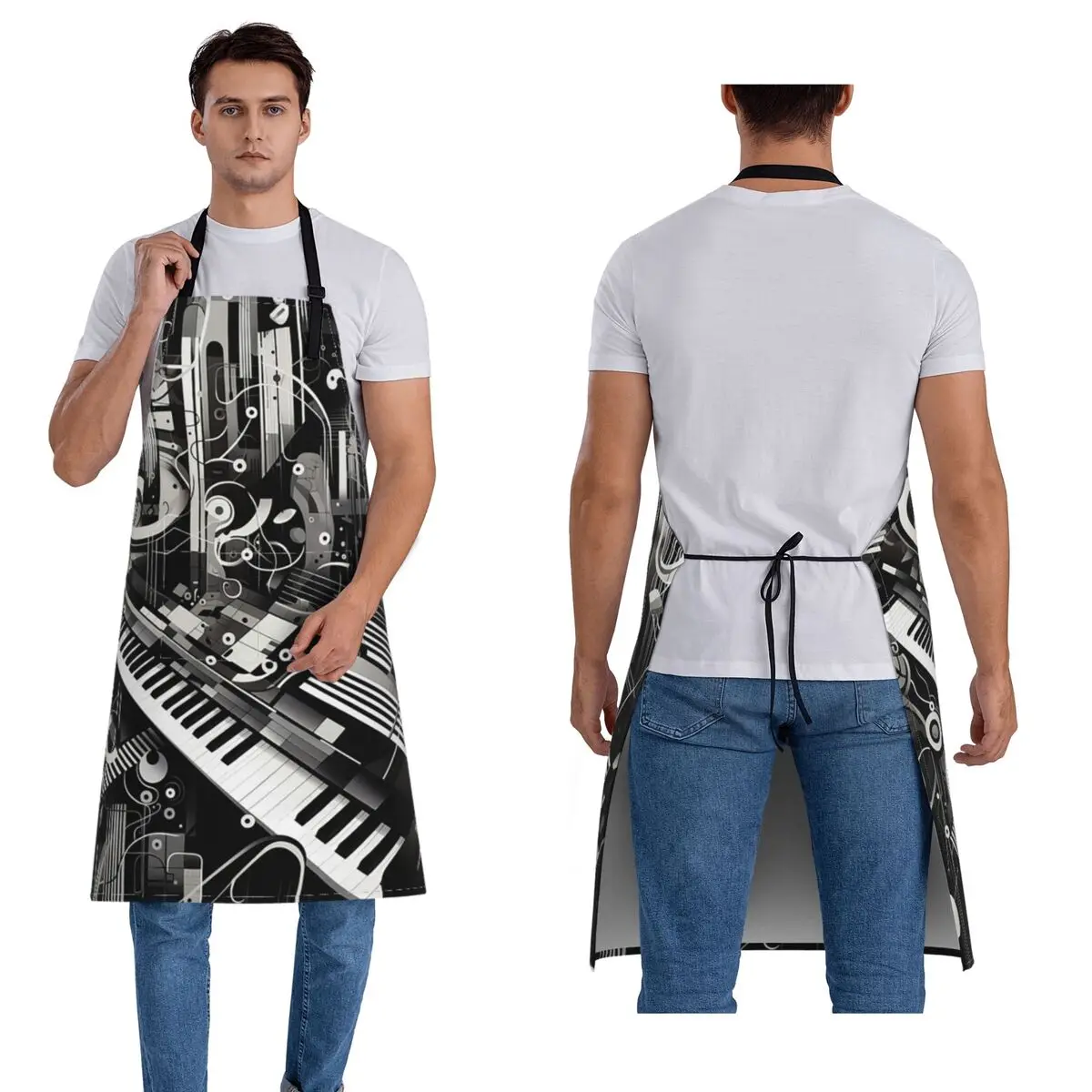 

Фартук с музыкальной нотой, фартук для шеф-повара, приготовления пищи, выпечки, нагрудник без рукавов, кухонный сарафан для чистки для женщин и мужчин, живопись