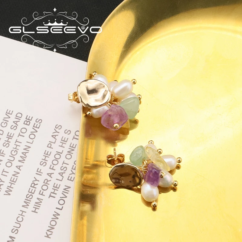 GLSEEVO Original Design Colorful Crystal Deads Earrings Korean Fashion Style Cute Woman Eardrop Exquisite Charms Banquet Jewelry