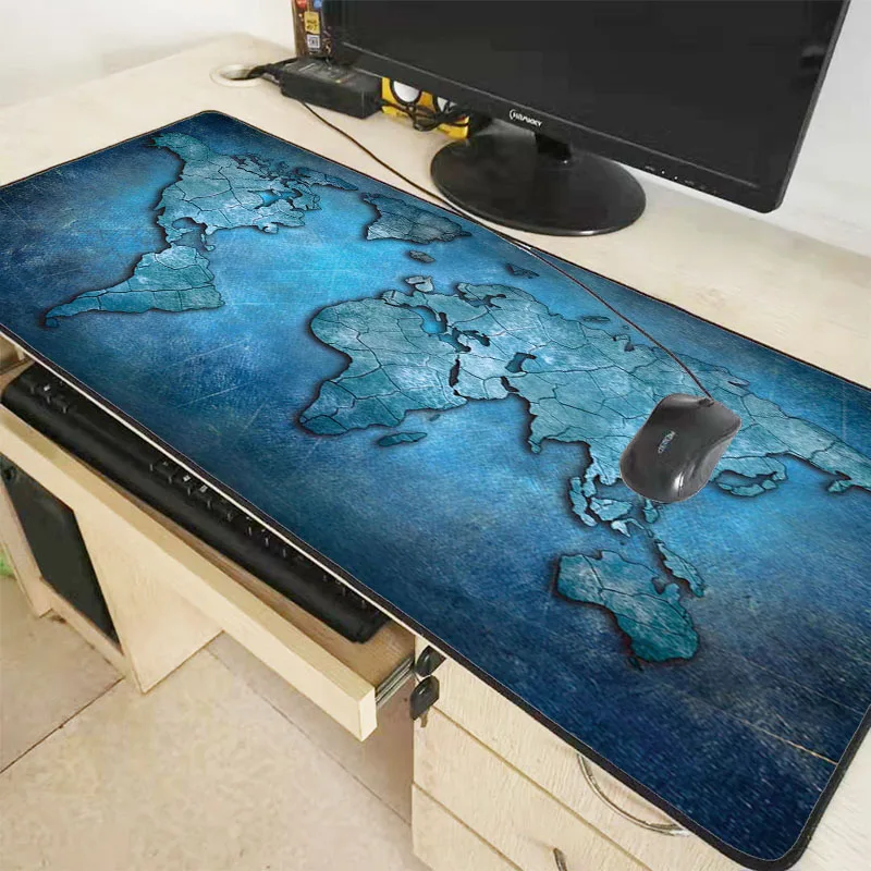 Mairuige World Map Gaming Mouse Pad with Stitched Edges Non-Slip Rubber XXL Locking Edge Mousepad Computer PC Keyboard 900X400mm