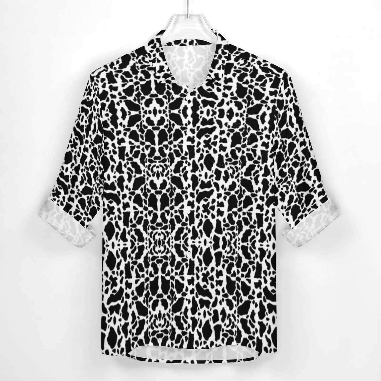 Abstract Cow Shirt Autumn Black Spots Print Casual Shirts Man Trending Blouses Long Sleeve Graphic Funny Tops Big Size