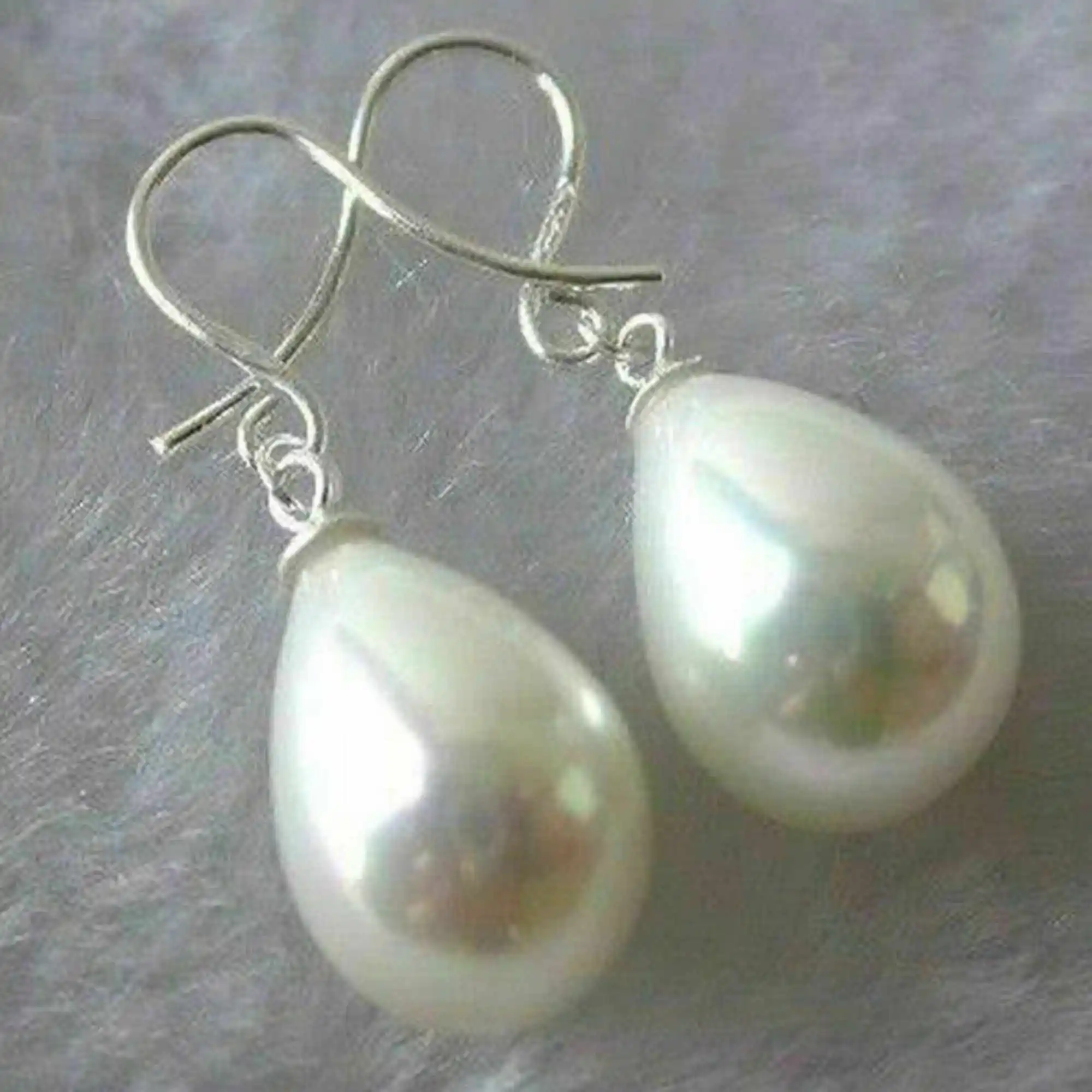 12X14MM White South Sea Shell Pearl 925 Silver Hook Earrings Jewelry New Year Gift Cultured Hook Fashion Party Easter Halloween