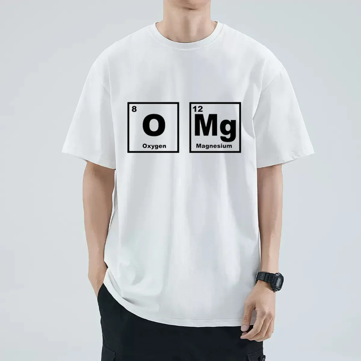 Funny Slogan OMG Letters Element Periodic Table Chemistry Science Graphic T Shirt Men COTTOM Short Sleeve O Neck Tshirt Soft Tee