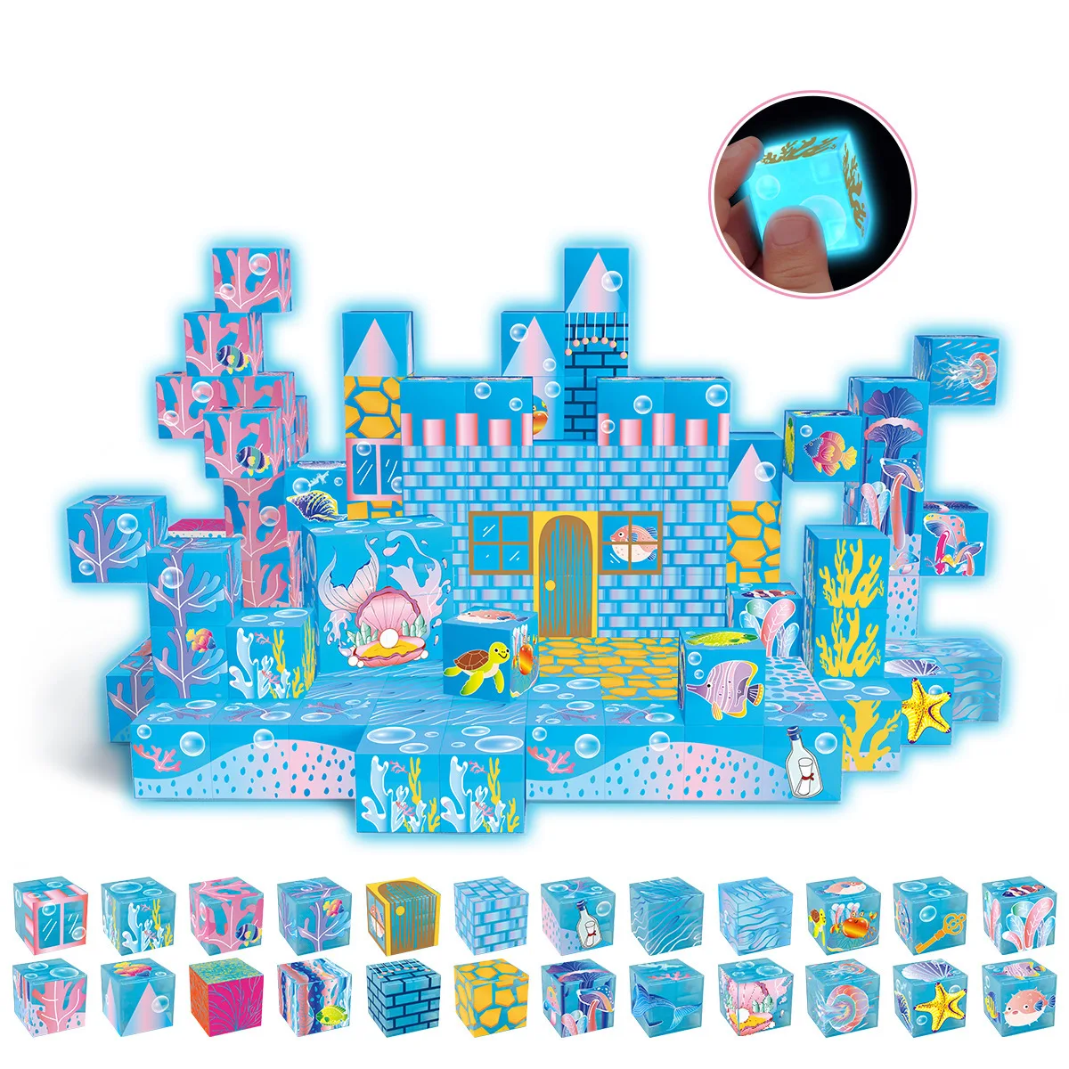 كتل مغناطيسية مضيئة مجموعات ألعاب بناء الأطفال بناء المغناطيس المحيط العالم المشهد لعبة مجسمة للهدايا مكعبات مونتيسوري الحسية الجذعية