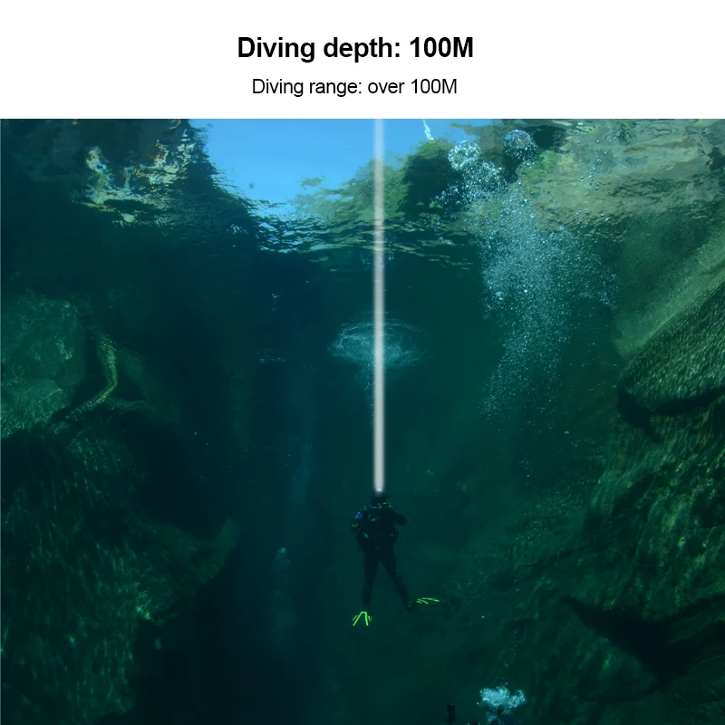 Torcia subacquea Super luminosa IP8 più alta valutazione impermeabile luce subacquea professionale alimentata da batteria 26650 con corda a mano