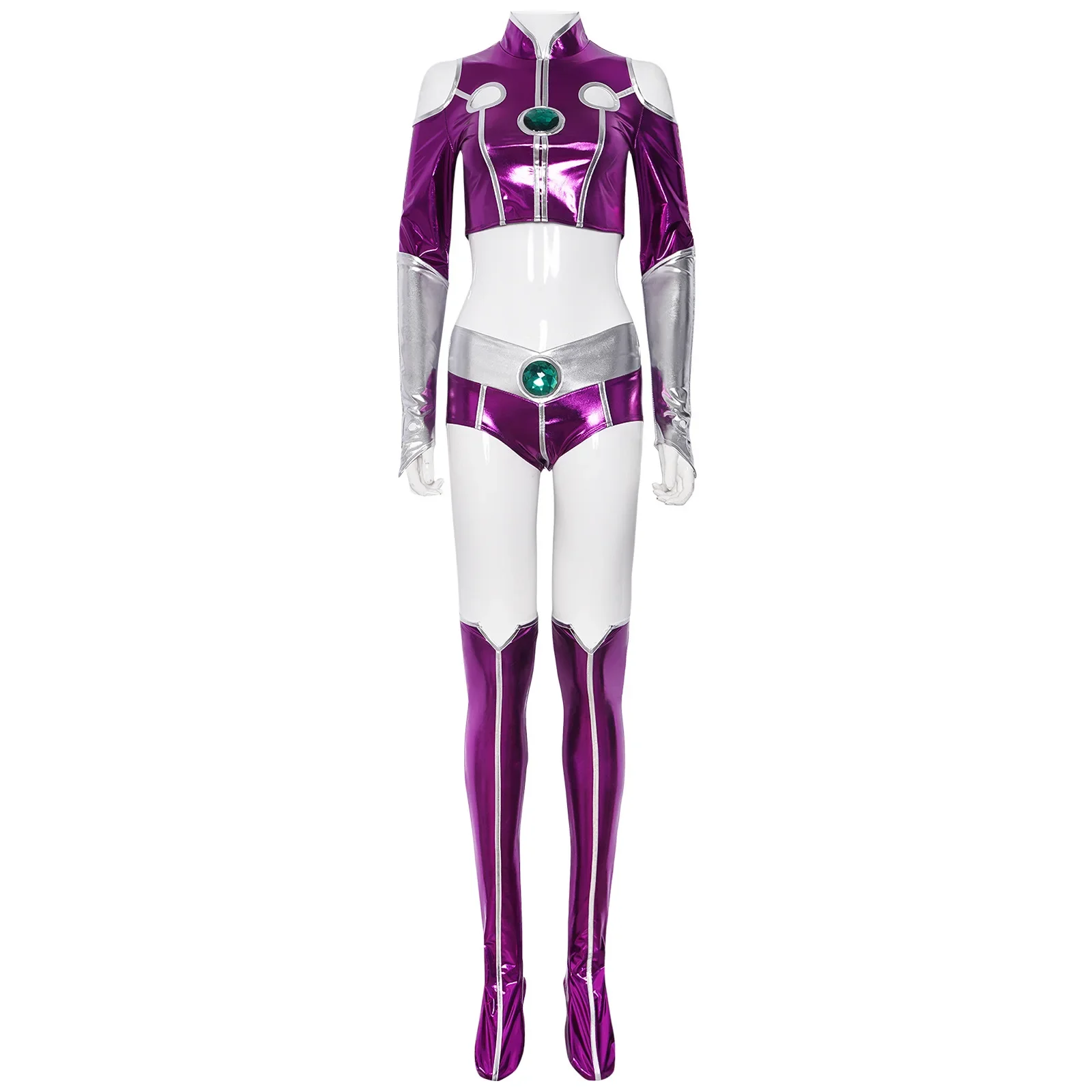ティーンタイタンスターファイアコスプレ衣装セクシーなスパンデックス-zzzentai-スーツ紫女性ハロウィンコスプレ衣装セクシーな紫色のボディスーツ