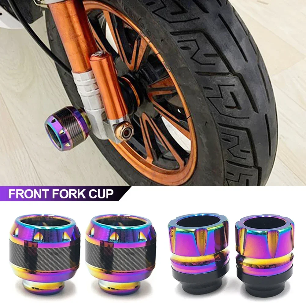 2PCS Carbon Fiber Burning Titanium Motorcycle Frame Slider Aluminum Front Fork Cup Falling Crush Protector For Motorbike Scooter