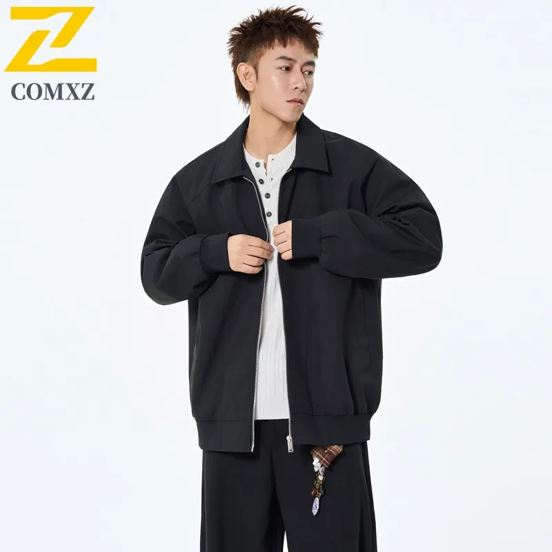COMXZ Mens Jacket Turndown Collar Outdoor Take A Walk Wear Resistant Korean Style Trendy Windproof Autumn Motorcycle Jacket