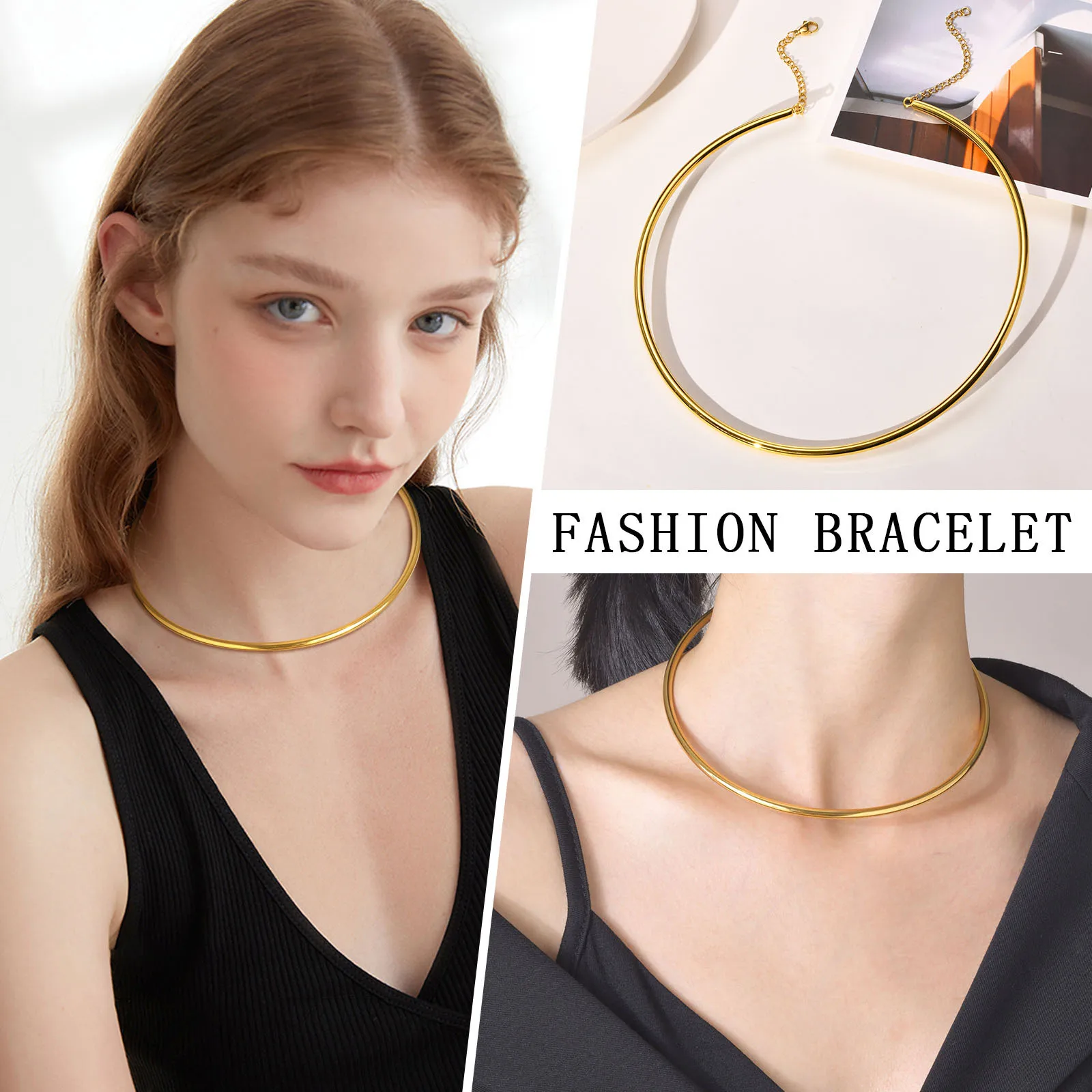Goldfarbene Edelstahl-Schmuckkette, Halsband-Halskette für junge Mädchen, Mutter, Freundin, Valentinstagsgeschenk – Detail 7
