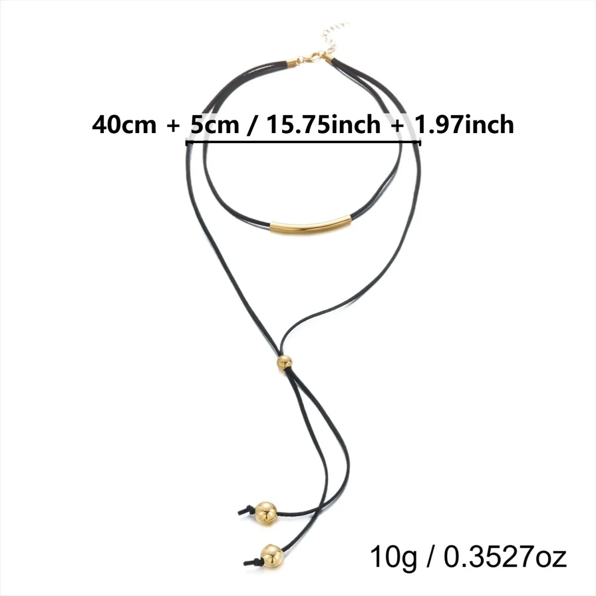 Vintage Minimalistische Gebogene Mehrschichtige Halskette für Damen und Herren, Schwarzes Lederband, Y-förmige Goldfarbene Perlen, Quasten-Choker-Schmuck – Detail 35