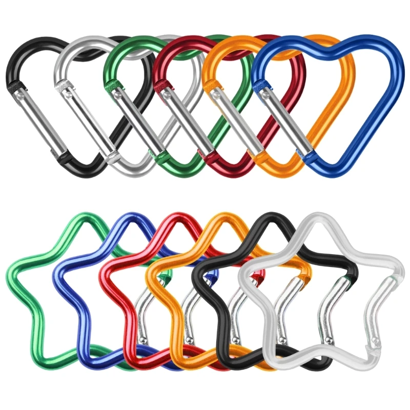 12pcs Spring Loaded Gate Heart Carabiner Security Locking Carabiner for Travel and Fishing Drop Shipping