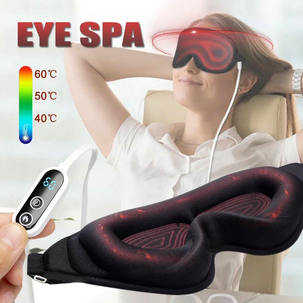 Electric Heated Eye Mask Hot Compress Sleep Eye Mask Relieves Dry Eyes Fatigue Dark Circles Eyeshade Eyecover SPA Warm Treatment