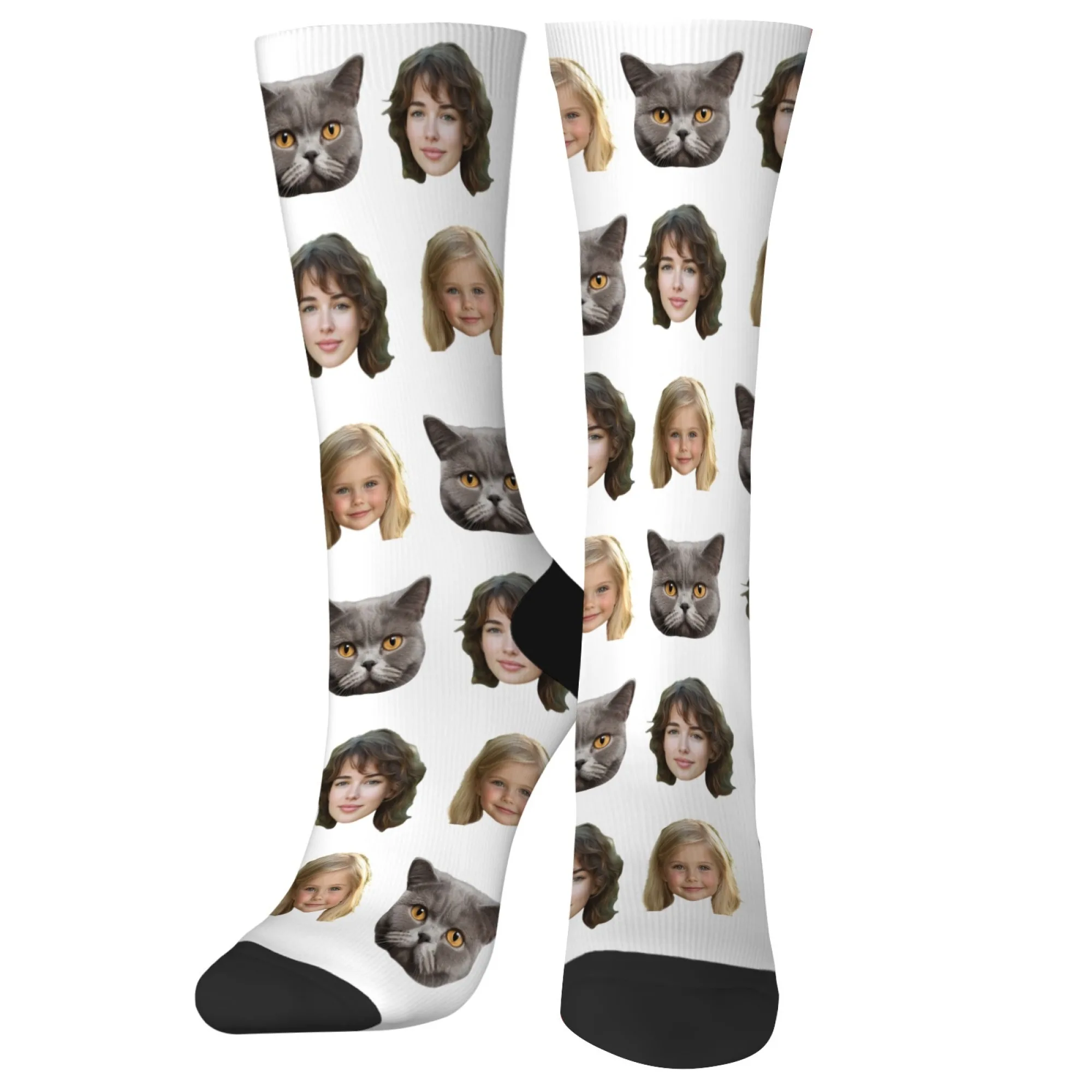 جوارب مخصصة للعائلة والقطط مطبوعة بشكل شخصي مع وجوه محبوبة للحيوانات الأليفة والكلاب أو القط تذكارية عائلية رائعة