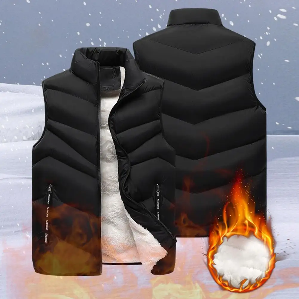 2023 New in Fleeced Clothing Men Vest Zip Warm Winter Thick Autumn Sleeveness Jackets Male Orange Black Waistcoat Large Size Big