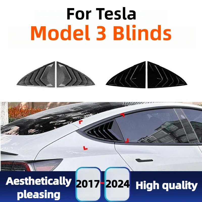 

For Tesla Model 3 2017-2024 Rear Quarter Window Louver Cover Triangle Side Window Vent Trim Decoration Exterior Accessories