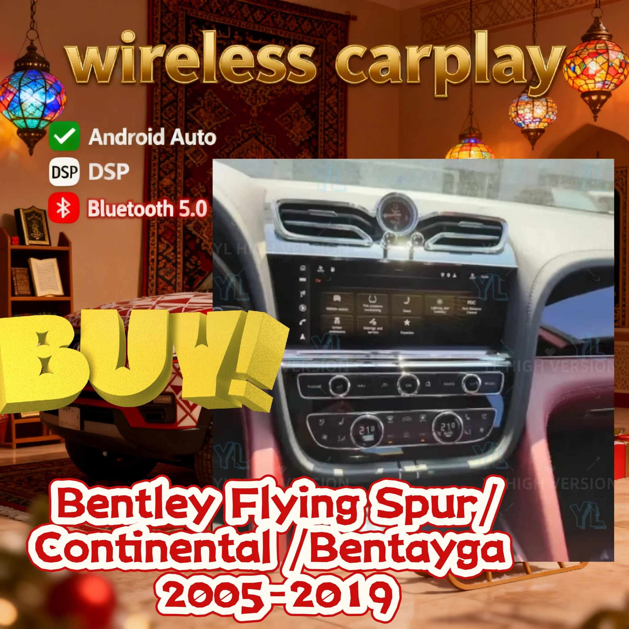 

Мультимедийная система Android 14 для Bentley Bentayga 2016-2020 с 10,9-дюймовым сенсорным экраном, DSP, радио, CarPlay, GPS-навигацией и головным устройством