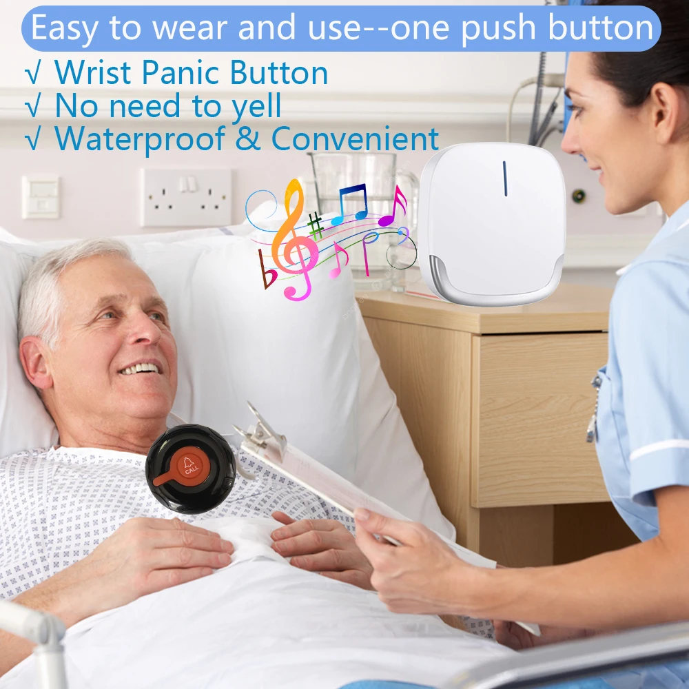 JINGLE BELLS Caregiver Pager Wireless Nurse Call Alert System Receiver Calling Button For Disabled Nursing Home Elderly Hospital