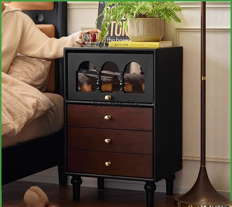 

French retro bedroom solid wood bedside table American storage bedside cabinet