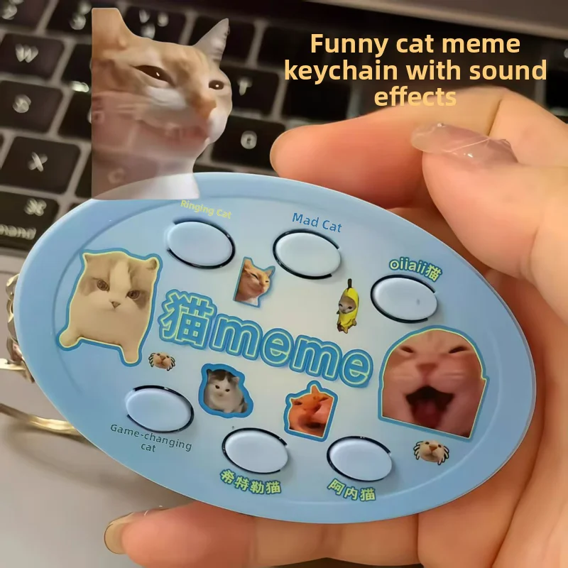 Other Voice Keychain Plastic Sound Keychain 6 Buttons Meme Cat Voice Keyring Cute Funny Stress Relief Pendant Gift For Teens Fri