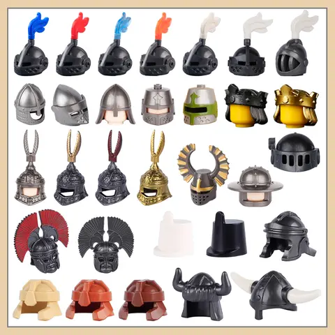 MOC Medieval Knight Helmet Accessories Building Blocks Castle Army Soldier Figure War Military Warrior Infantry Bricks Toy Gifts
