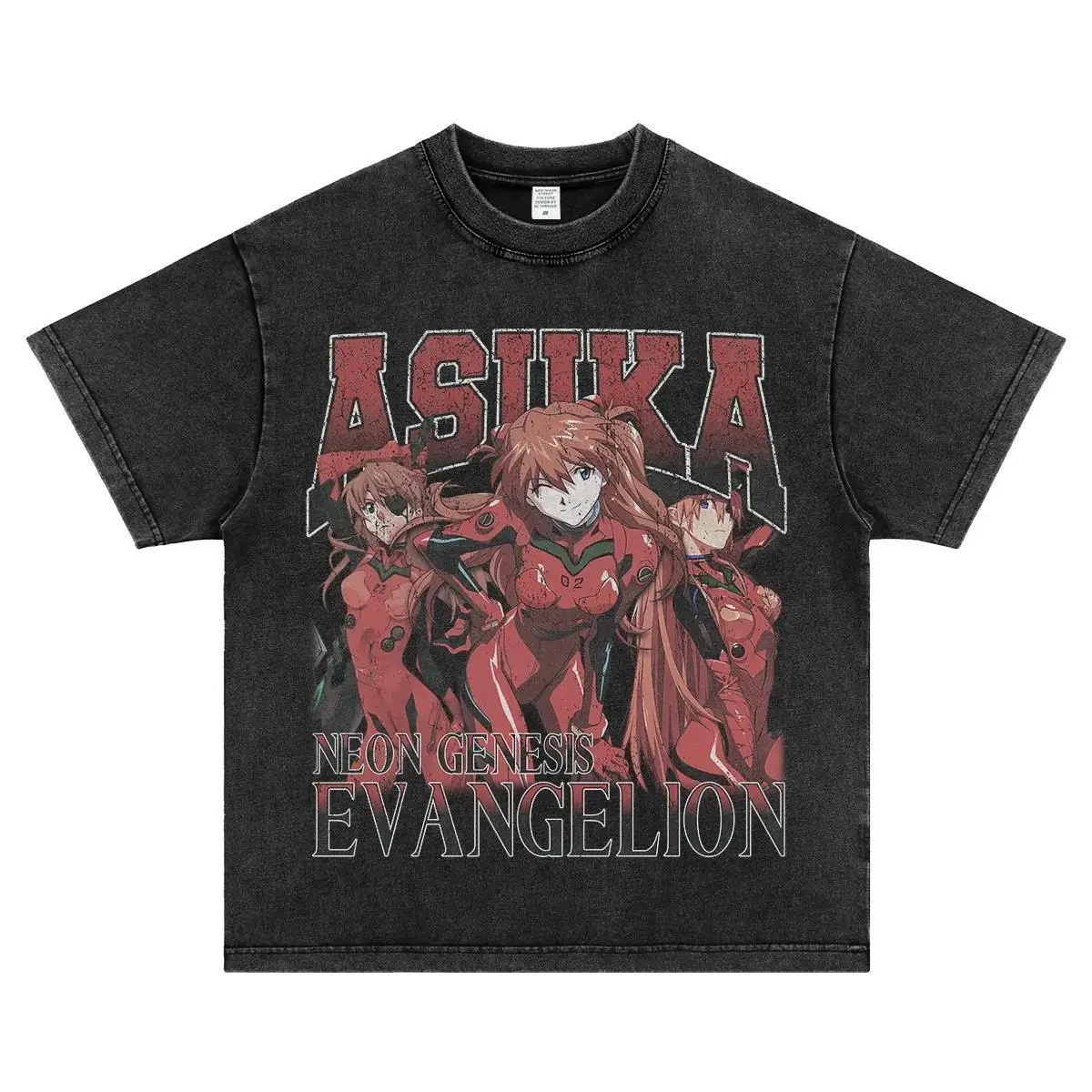 Heavy New Century Evangelical Warrior EVA Retro Printed T-shirt Asuka Washed and Made Old Vintage Short Sleeves Cotton Tee