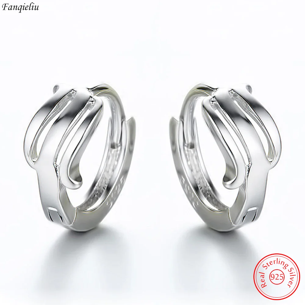 

Fanqieliu Solid 925 Sterling Silver Woman's New Jewelry Fashion Hollow Leaf Hoop Earrings FQL23636