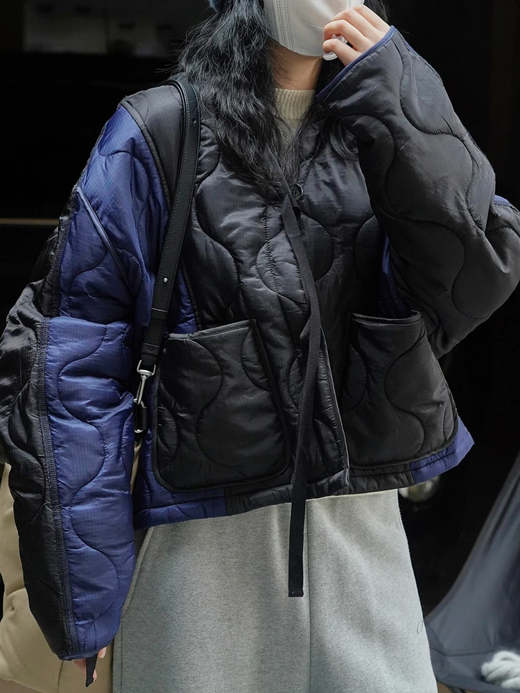 EAM-Abrigo acolchado de algodón cálido para mujer, Parkas de manga larga, Color azul, talla grande, tendencia de moda, otoño e invierno, 1DH2262,