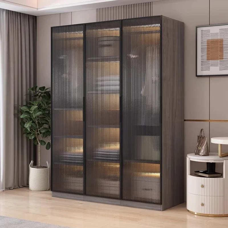 

Luxury Big Solid Wood Glass Door Large Wardrobe Bedroom Cloakroom Locker Can Be Customized Flat Sliding Door Modern Furniture