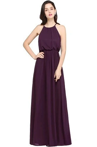 MisShow A-line Halter Chiffon Abiti da damigella d'onore Elegante senza maniche Abito da cerimonia nuziale formale robe de soirée de mariage