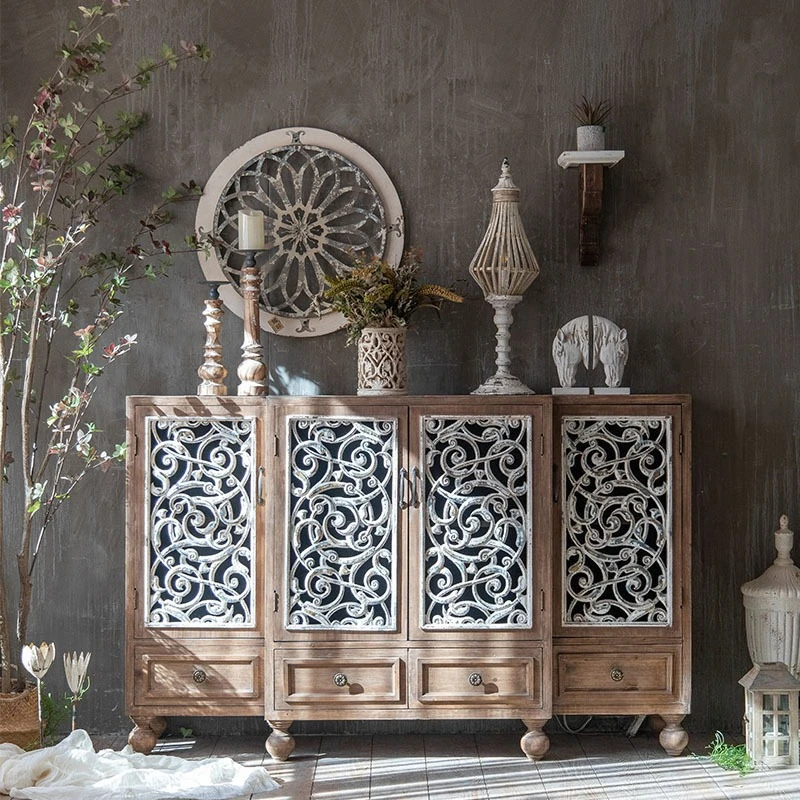 

Living room entrance entrance shoe cabinet integrated American country style engraved retro old decoration storage cabinet