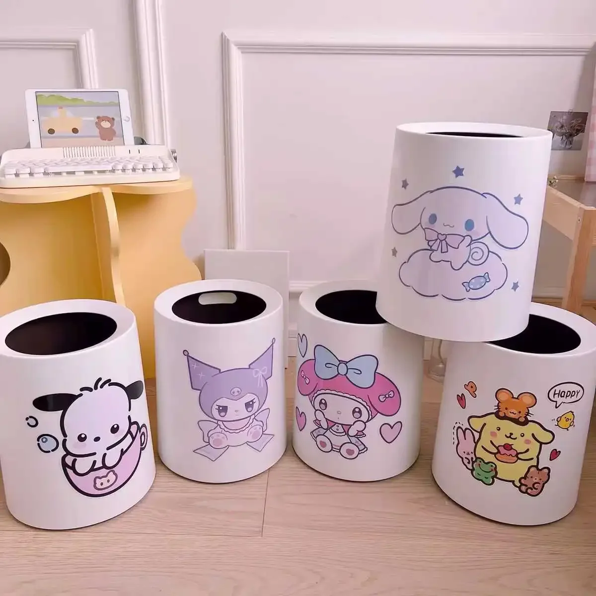 

Sanrio Kawaii My Melody 12L Double Bucket Trash Can Kuromi Cinnamoroll Anime Cartoon Cute Exquisite Bedroom Desktop Garbage Cans