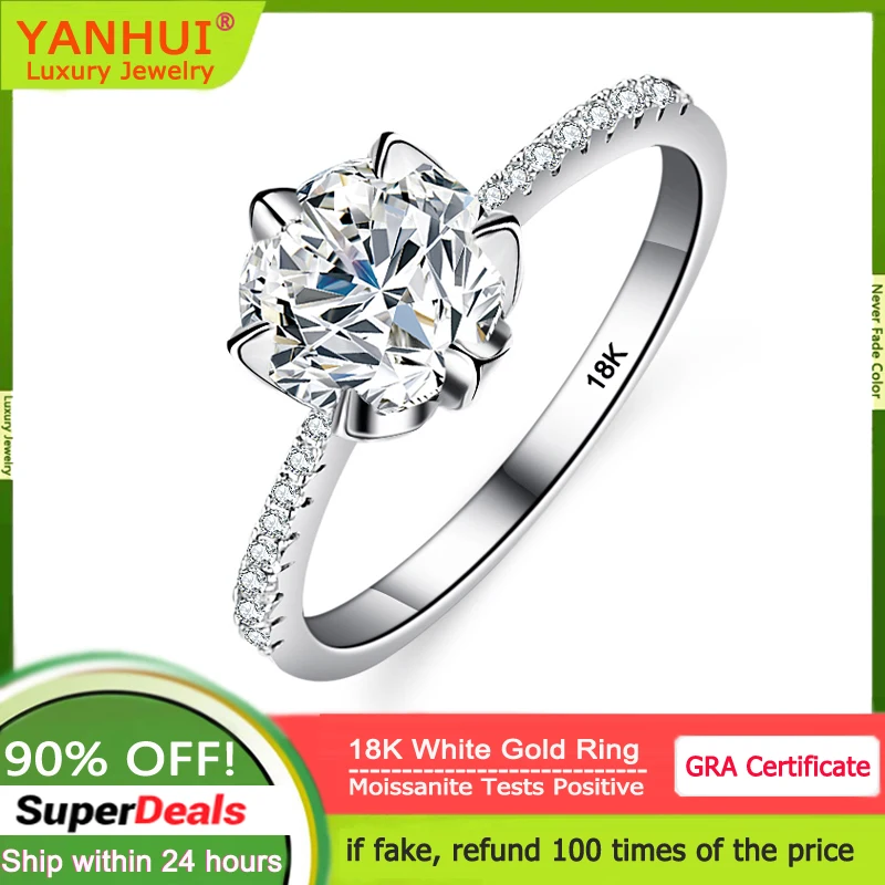 100% 18K White Gold Ring 1.0CT Moissanite Diamond Ring For Women Engagement Promise Wedding Band Fine Jewelry Luxury Gifts