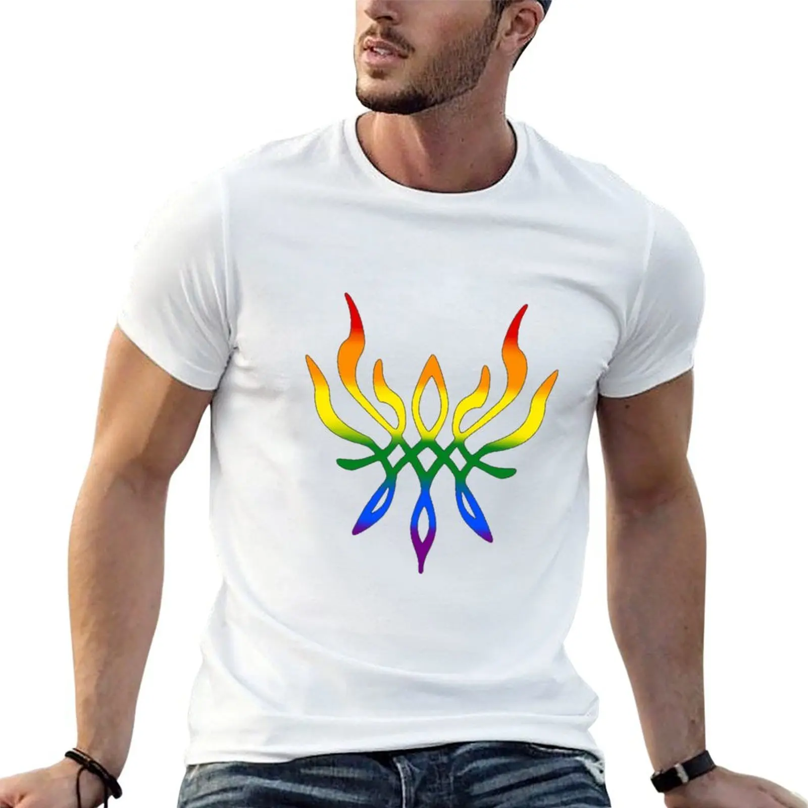 Gay Pride Crest of Flames T-Shirt Casual All Match Short Sleeve T-Shirt