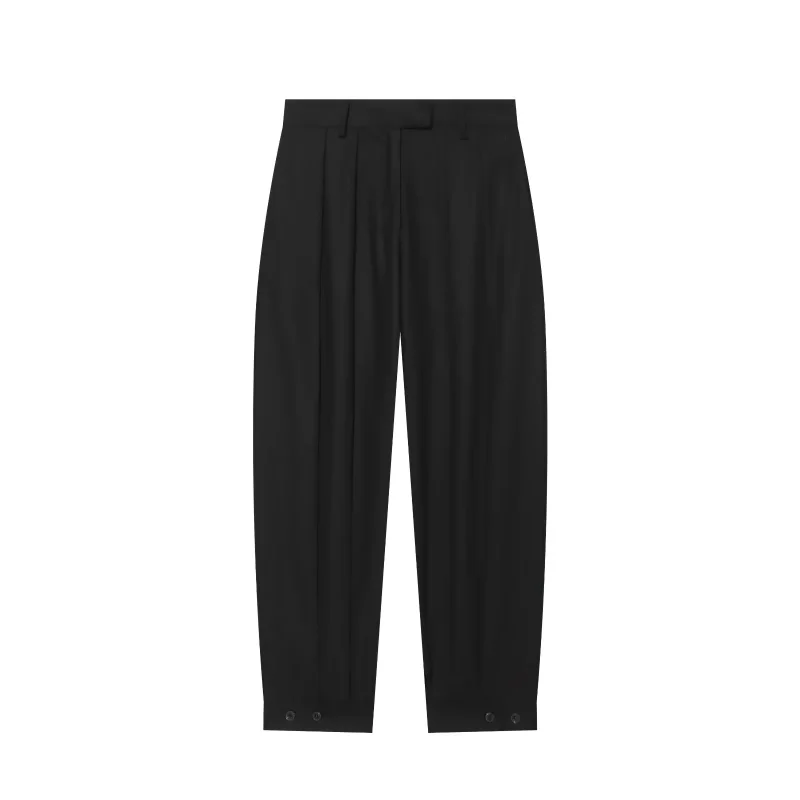 2026 Autumn New Style Women's Black Color Tapered Trousers Pleated Strap‑Detail Designer Style Lady Versatile Commuting Pants