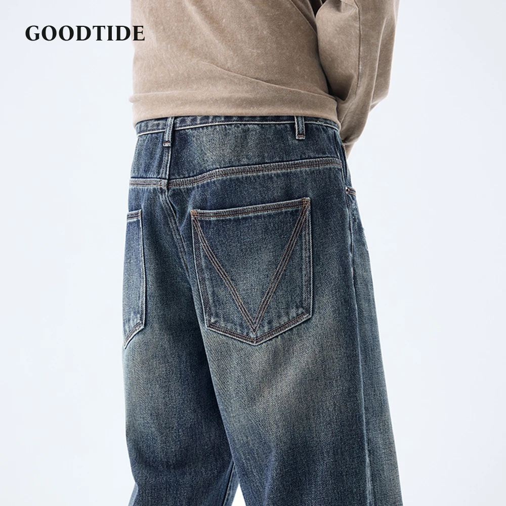 Jeans dritti lavati retrò da uomo di moda 2025 Autunno nuovi pantaloni casual in denim drappeggiato casual allentato taglia 28-40