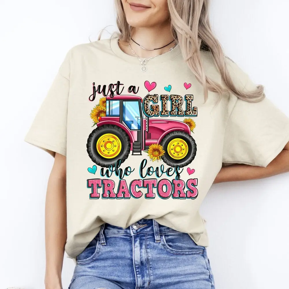 

Just a girl who loves tractors T-Shirt gift Farm tractor lover Unisex tee Sand W High Quality 100%Cotton Short Sleeve