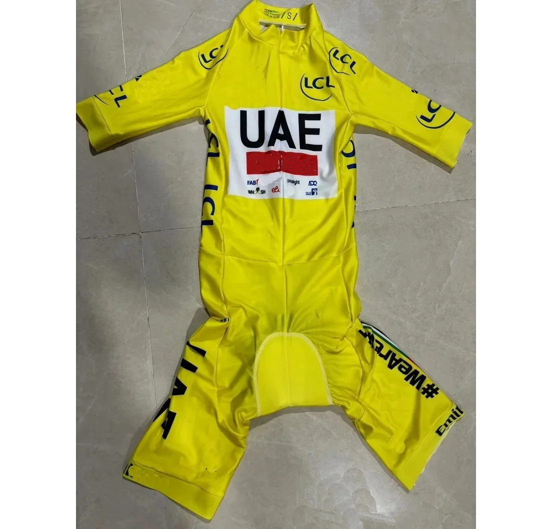 LASER CUT Skinsuit 2024 UAE TEAM TDF YELLOW Bodysuit SHORT Cycling Jersey Bike Bicycle Clothing Maillot Ropa Ciclismo