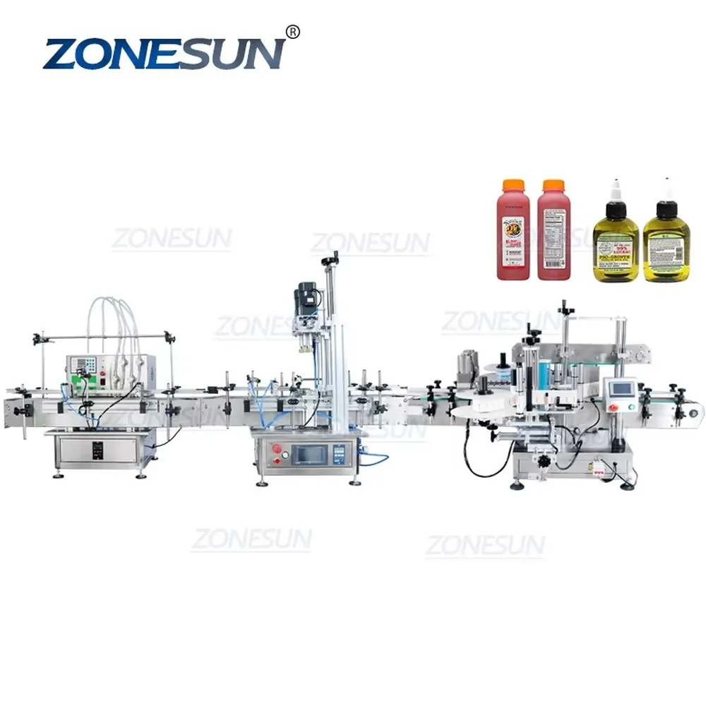 ZONESUN ZS-FAL180C9 Desktop Magnetic Pump Liquid Filling Capping Double Side Labeling Machine Line