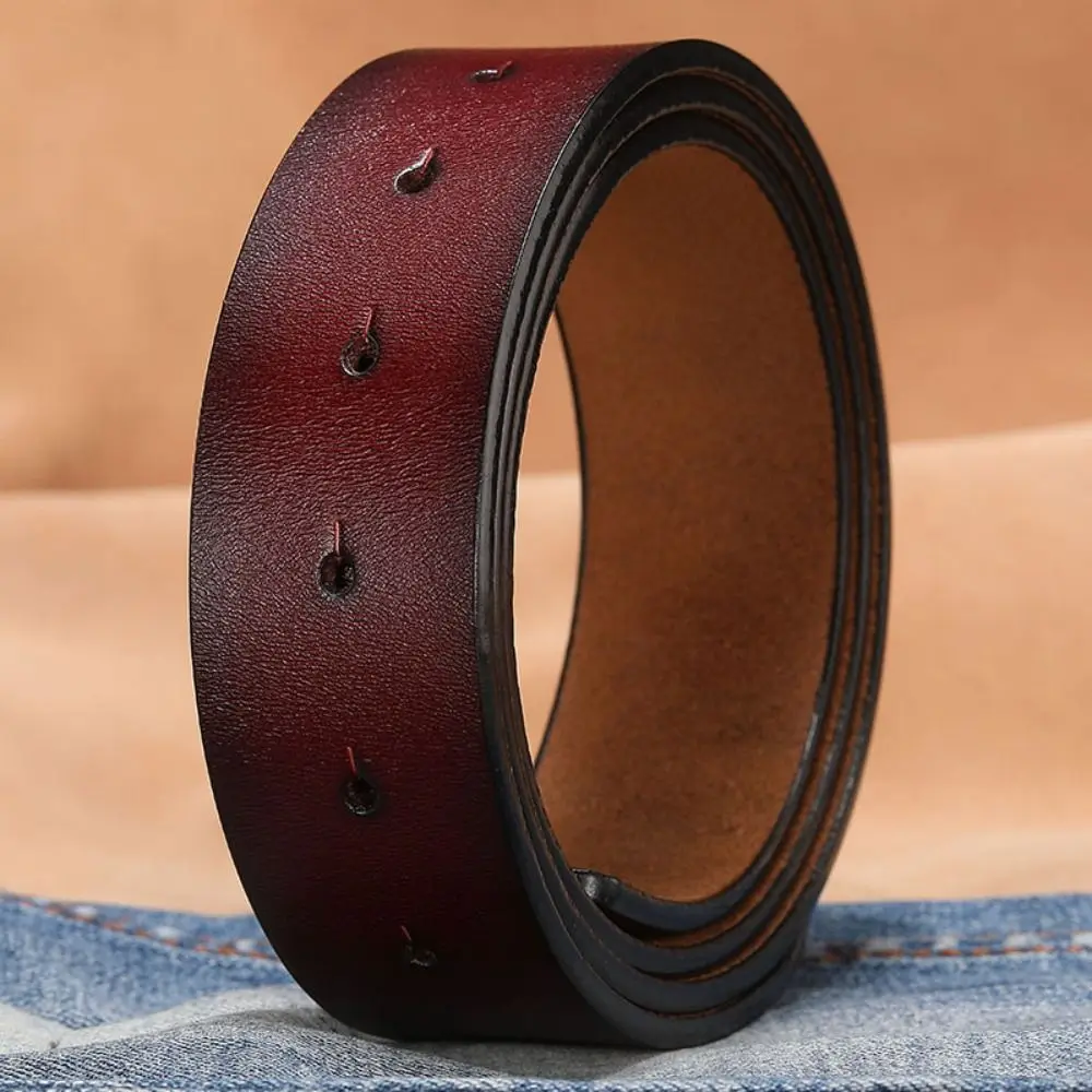 Durable Luxury Brand Designer Replacement Genuine Leather Belt No Buckle Girdle Classic Waistband 3.3/3.8cm with Hole